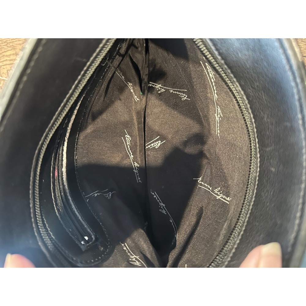Etienne Aigner Vintage Black Leather Crossbody Bag Ostrich Embossed Trim - Picture 4 of 4